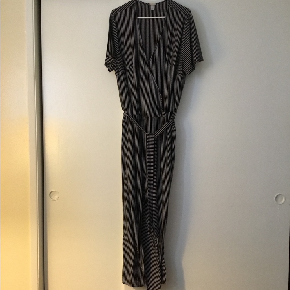 Striped front tie jumpsuit